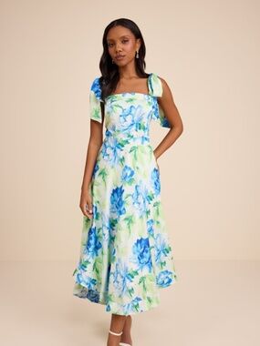 Lulus Fleurette Light Green Floral Tie-strap Midi Dress - Size XS